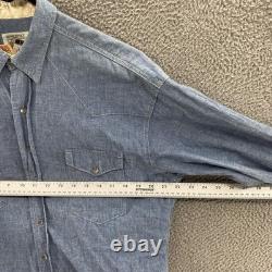 Vintage Banana Republic Shirt Mens Large Blue Western Pearl Snap Chambray 80s