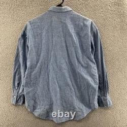 Vintage Banana Republic Shirt Mens Large Blue Western Pearl Snap Chambray 80s