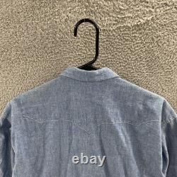 Vintage Banana Republic Shirt Mens Large Blue Western Pearl Snap Chambray 80s