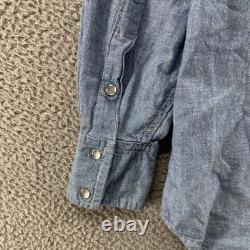 Vintage Banana Republic Shirt Mens Large Blue Western Pearl Snap Chambray 80s