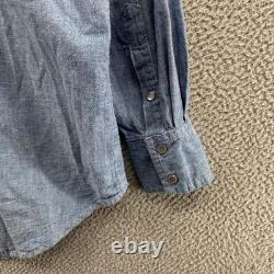 Vintage Banana Republic Shirt Mens Large Blue Western Pearl Snap Chambray 80s