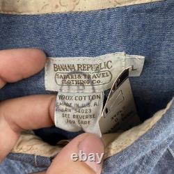 Vintage Banana Republic Shirt Mens Large Blue Western Pearl Snap Chambray 80s