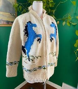 Vintage Blue Horse Cowichan Sweater Hand Knit Large 1950s 1960s Western