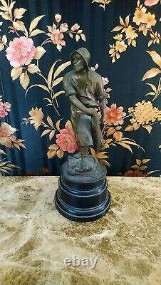 Vintage Bronze figurine Cowman Statue Figure Art Rare Antique Old 20th