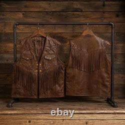 Vintage Brown Mens Fringe Leather Vest Western Cowboy Motorcycle Leather Vest