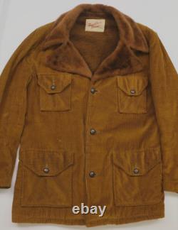 Vintage Buck Skein Brand Corduroy Chore Jacket Mens L Brown Fleece Lined Western