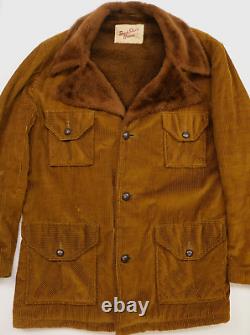 Vintage Buck Skein Brand Corduroy Chore Jacket Mens L Brown Fleece Lined Western