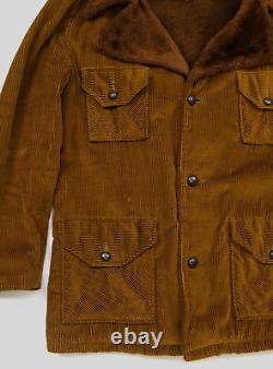 Vintage Buck Skein Brand Corduroy Chore Jacket Mens L Brown Fleece Lined Western