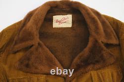 Vintage Buck Skein Brand Corduroy Chore Jacket Mens L Brown Fleece Lined Western