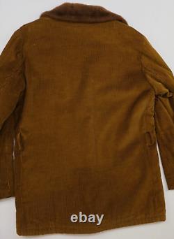 Vintage Buck Skein Brand Corduroy Chore Jacket Mens L Brown Fleece Lined Western