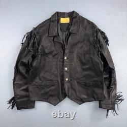 Vintage Buckskin Montana Jacket Black Leather Fringe Western Leather Cowboy 70s