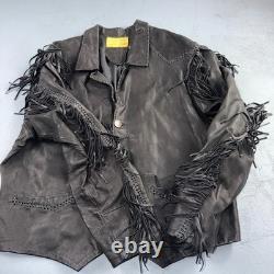 Vintage Buckskin Montana Jacket Black Leather Fringe Western Leather Cowboy 70s