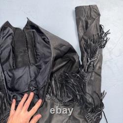 Vintage Buckskin Montana Jacket Black Leather Fringe Western Leather Cowboy 70s