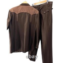 Vintage Buffalo Country Western Wear Brown 2 Piece Suit Pearl Snap Pants 42R 34