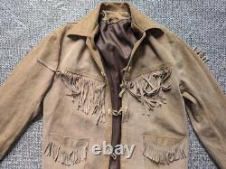 Vintage CUSTOM western jacket FRINGE leather L brown RANCHER suede coat 44 rrl