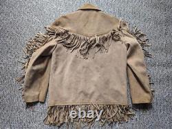 Vintage CUSTOM western jacket FRINGE leather L brown RANCHER suede coat 44 rrl