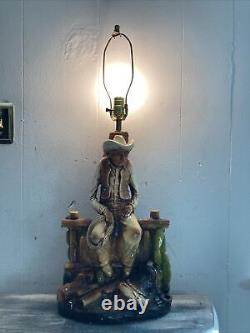 Vintage California Original 1980 Cowboy saddle desert Lamp chalkware plaster
