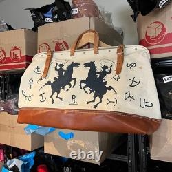 Vintage Canvas Duffel Bag Unisex Large Cream Western Cowboy Hand Painted 1993