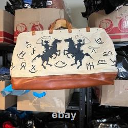 Vintage Canvas Duffel Bag Unisex Large Cream Western Cowboy Hand Painted 1993