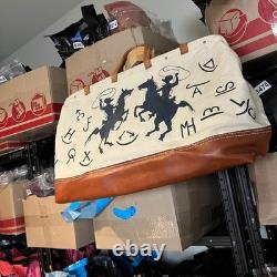 Vintage Canvas Duffel Bag Unisex Large Cream Western Cowboy Hand Painted 1993