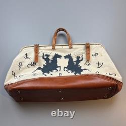 Vintage Canvas Duffel Bag Unisex Large Cream Western Cowboy Hand Painted 1993