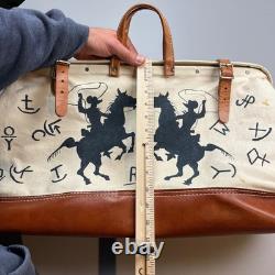 Vintage Canvas Duffel Bag Unisex Large Cream Western Cowboy Hand Painted 1993