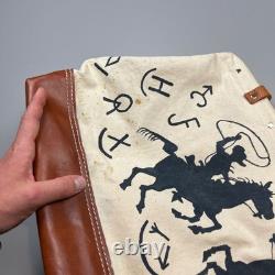 Vintage Canvas Duffel Bag Unisex Large Cream Western Cowboy Hand Painted 1993