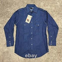 Vintage Carhartt Dark Denim Pearl Snap Western Shirt 15.5 X 33 L USA Made NEW