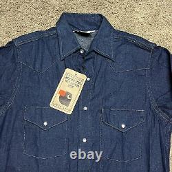 Vintage Carhartt Dark Denim Pearl Snap Western Shirt 15.5 X 33 L USA Made NEW