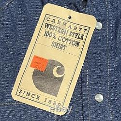 Vintage Carhartt Dark Denim Pearl Snap Western Shirt 15.5 X 33 L USA Made NEW