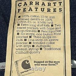 Vintage Carhartt Dark Denim Pearl Snap Western Shirt 15.5 X 33 L USA Made NEW