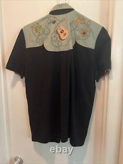 Vintage Chain Stitch Embroidered Vaqueras Western Shirt L Guitar Cactus