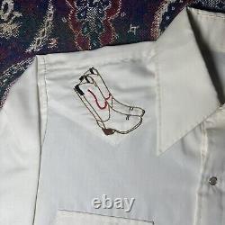 Vintage Chain Stitch Hand Embroidery Western Cowboy Pearl Snap Shirt Sz 16.5-35