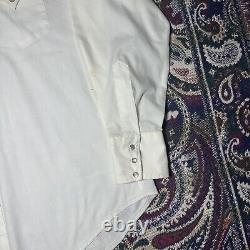 Vintage Chain Stitch Hand Embroidery Western Cowboy Pearl Snap Shirt Sz 16.5-35