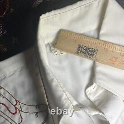 Vintage Chain Stitch Hand Embroidery Western Cowboy Pearl Snap Shirt Sz 16.5-35