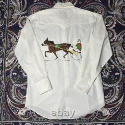 Vintage Chain Stitch Hand Embroidery Western Cowboy Pearl Snap Shirt Sz 16.5-35