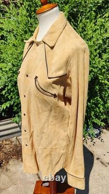 Vintage Char & Sher Designs Mens Western Pearl Button Suede Leather Shirt Sz 42