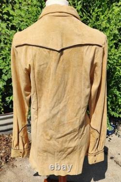 Vintage Char & Sher Designs Mens Western Pearl Button Suede Leather Shirt Sz 42