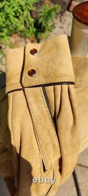 Vintage Char & Sher Designs Mens Western Pearl Button Suede Leather Shirt Sz 42