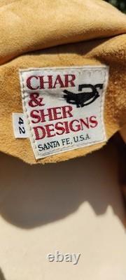 Vintage Char & Sher Designs Mens Western Pearl Button Suede Leather Shirt Sz 42