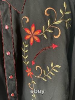 Vintage Classic Western Floral Pattern Black Shirt With Back Yoke Size L