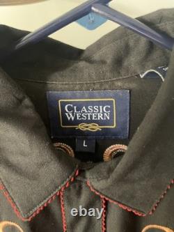 Vintage Classic Western Floral Pattern Black Shirt With Back Yoke Size L