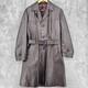 Vintage Coat Mens Large Wool Liner Leather Sawtooth Trench Western Belted Brown