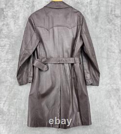 Vintage Coat Mens Large Wool Liner Leather Sawtooth Trench Western Belted Brown