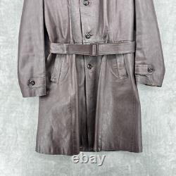 Vintage Coat Mens Large Wool Liner Leather Sawtooth Trench Western Belted Brown