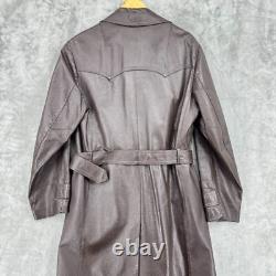Vintage Coat Mens Large Wool Liner Leather Sawtooth Trench Western Belted Brown