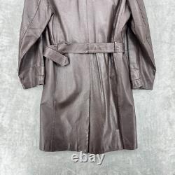 Vintage Coat Mens Large Wool Liner Leather Sawtooth Trench Western Belted Brown