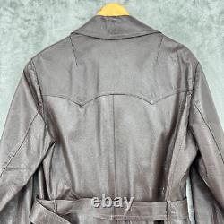 Vintage Coat Mens Large Wool Liner Leather Sawtooth Trench Western Belted Brown