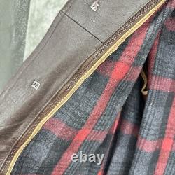 Vintage Coat Mens Large Wool Liner Leather Sawtooth Trench Western Belted Brown