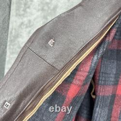 Vintage Coat Mens Large Wool Liner Leather Sawtooth Trench Western Belted Brown